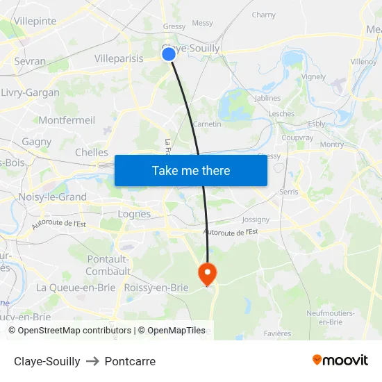 Claye-Souilly to Pontcarre map