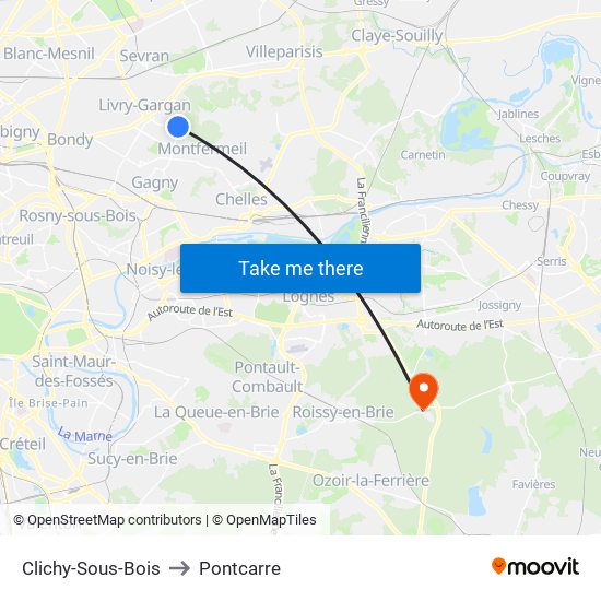 Clichy-Sous-Bois to Pontcarre map