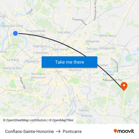 Conflans-Sainte-Honorine to Pontcarre map