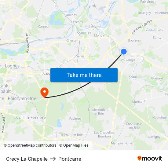 Crecy-La-Chapelle to Pontcarre map