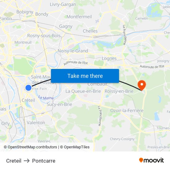 Creteil to Pontcarre map