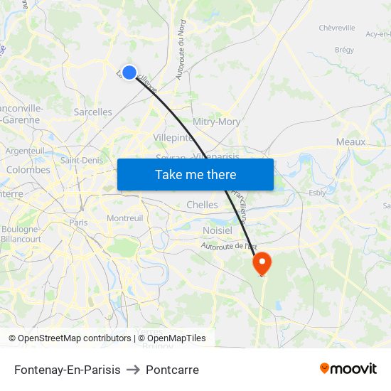 Fontenay-En-Parisis to Pontcarre map