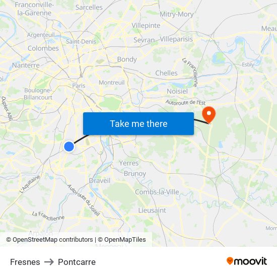 Fresnes to Pontcarre map