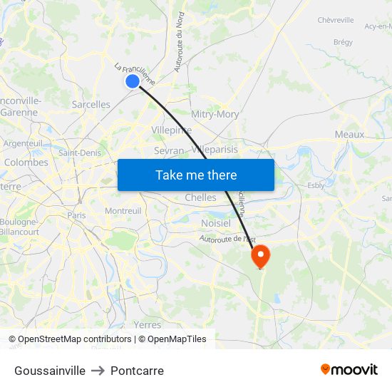 Goussainville to Pontcarre map