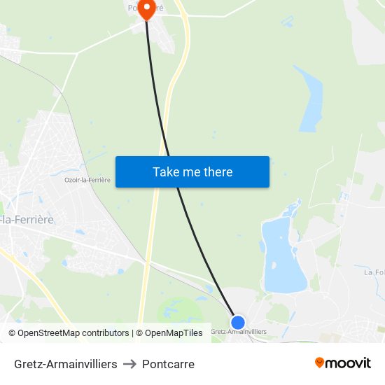 Gretz-Armainvilliers to Pontcarre map