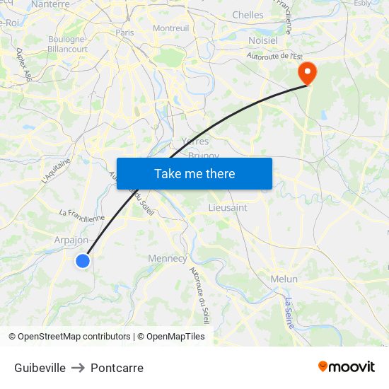 Guibeville to Pontcarre map