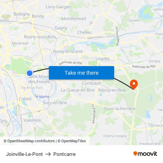 Joinville-Le-Pont to Pontcarre map