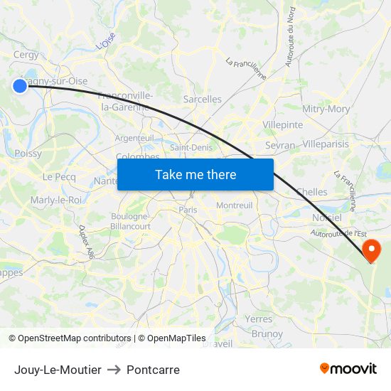 Jouy-Le-Moutier to Pontcarre map