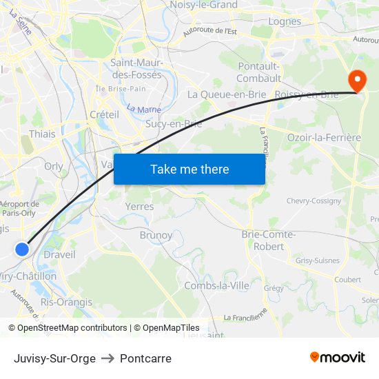 Juvisy-Sur-Orge to Pontcarre map