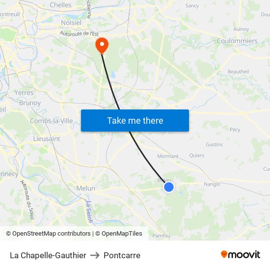 La Chapelle-Gauthier to Pontcarre map