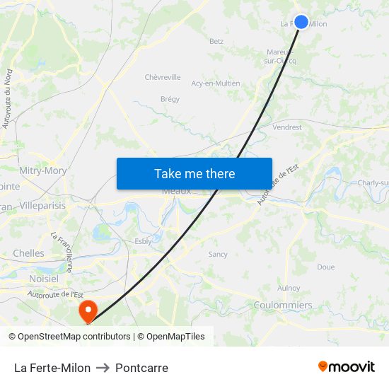 La Ferte-Milon to Pontcarre map