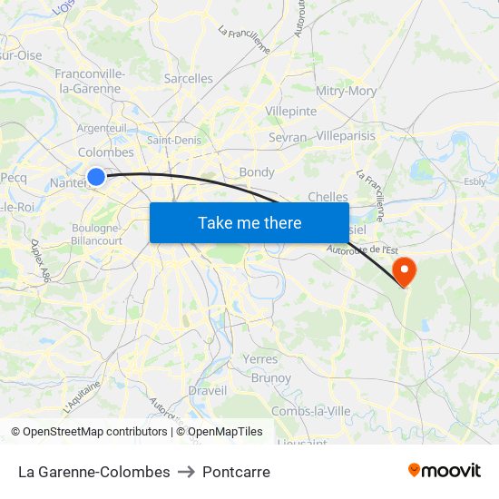 La Garenne-Colombes to Pontcarre map