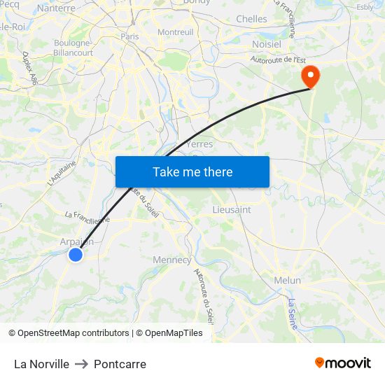 La Norville to Pontcarre map