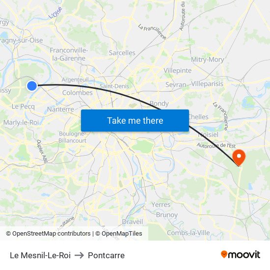 Le Mesnil-Le-Roi to Pontcarre map