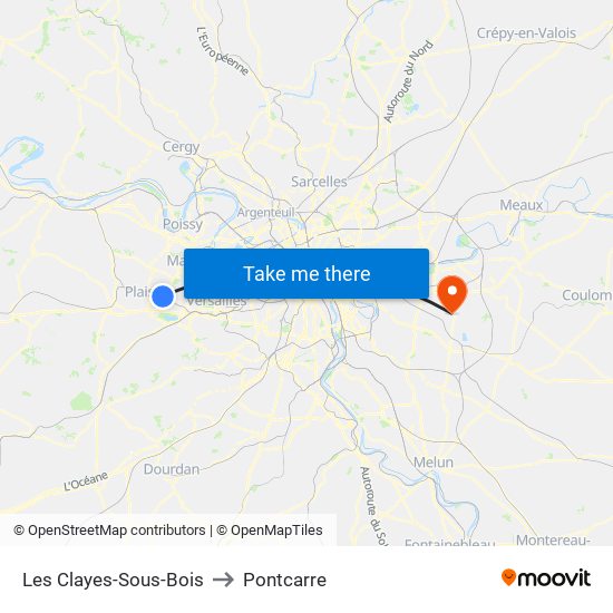 Les Clayes-Sous-Bois to Pontcarre map