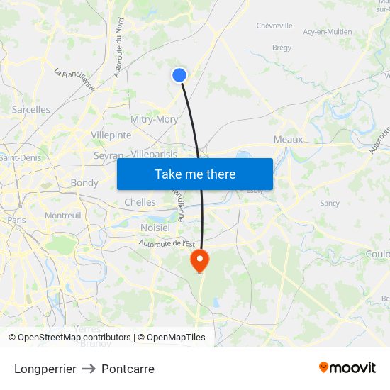 Longperrier to Pontcarre map