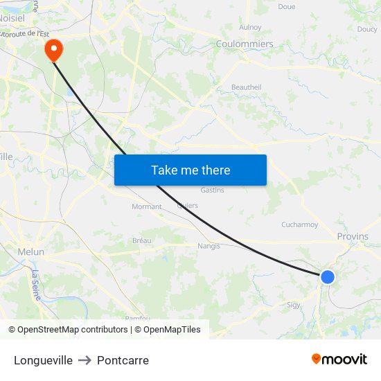 Longueville to Pontcarre map