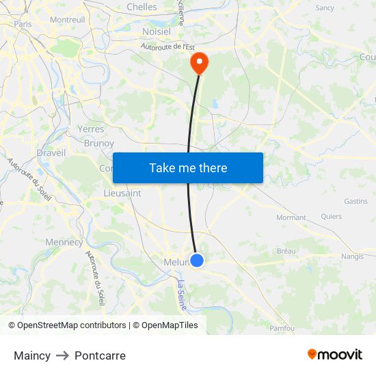 Maincy to Pontcarre map