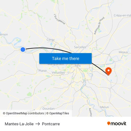 Mantes-La-Jolie to Pontcarre map