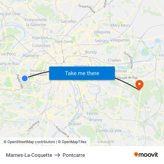 Marnes-La-Coquette to Pontcarre map