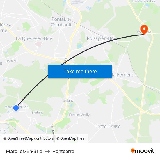 Marolles-En-Brie to Pontcarre map