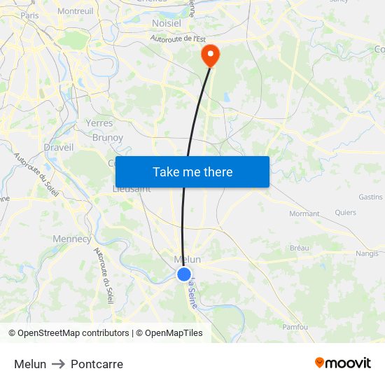 Melun to Pontcarre map