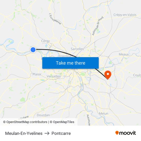 Meulan-En-Yvelines to Pontcarre map