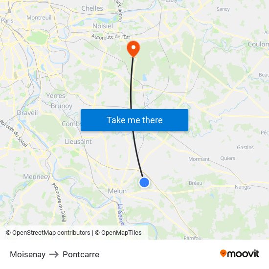 Moisenay to Pontcarre map