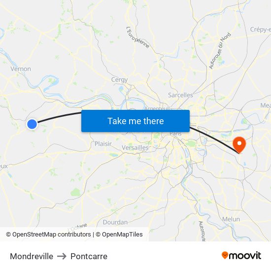 Mondreville to Pontcarre map