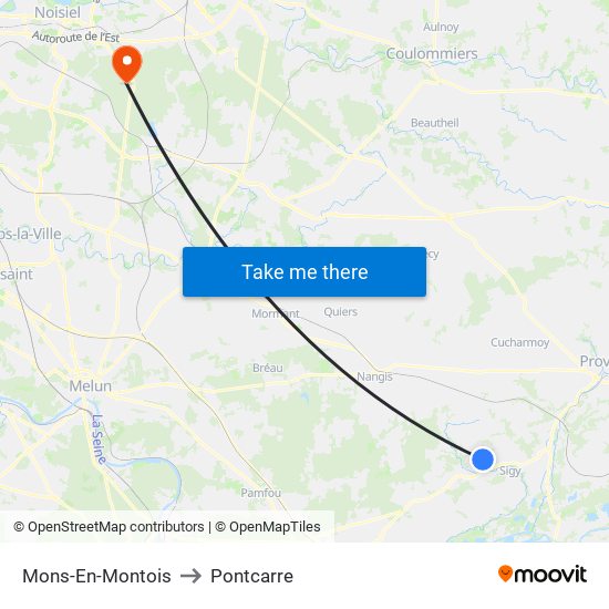 Mons-En-Montois to Pontcarre map