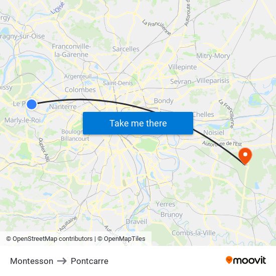 Montesson to Pontcarre map