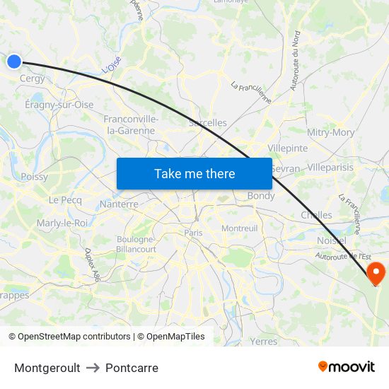 Montgeroult to Pontcarre map