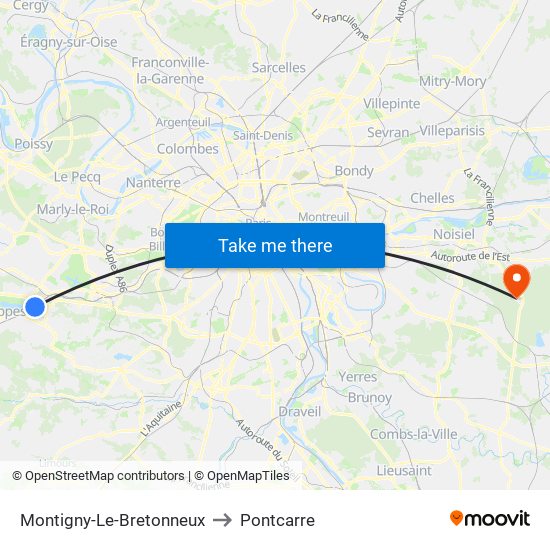 Montigny-Le-Bretonneux to Pontcarre map