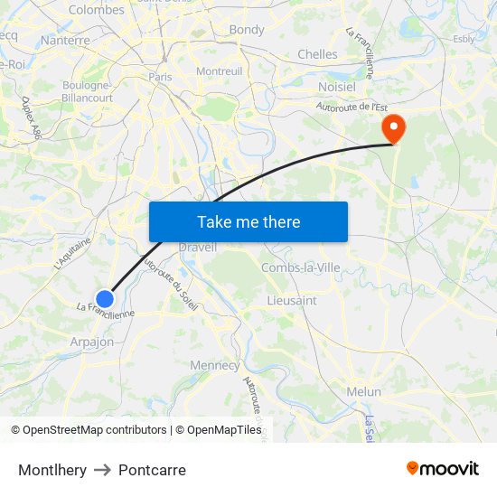Montlhery to Pontcarre map