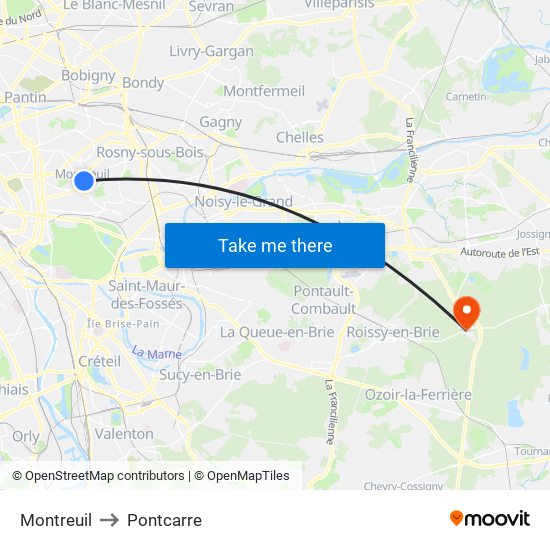 Montreuil to Pontcarre map