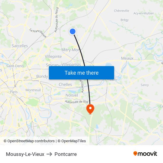 Moussy-Le-Vieux to Pontcarre map