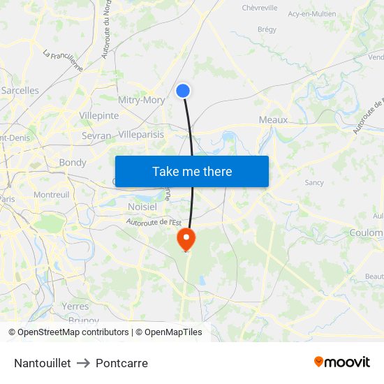 Nantouillet to Pontcarre map