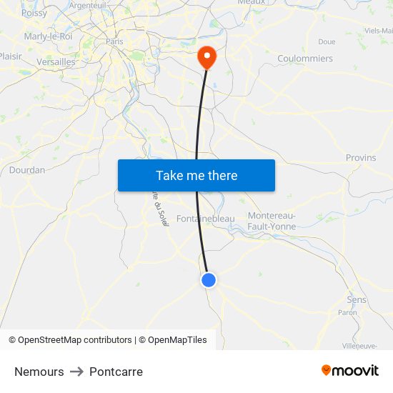 Nemours to Pontcarre map