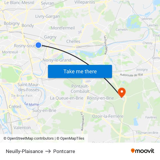Neuilly-Plaisance to Pontcarre map