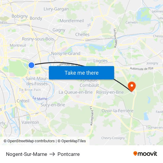 Nogent-Sur-Marne to Pontcarre map