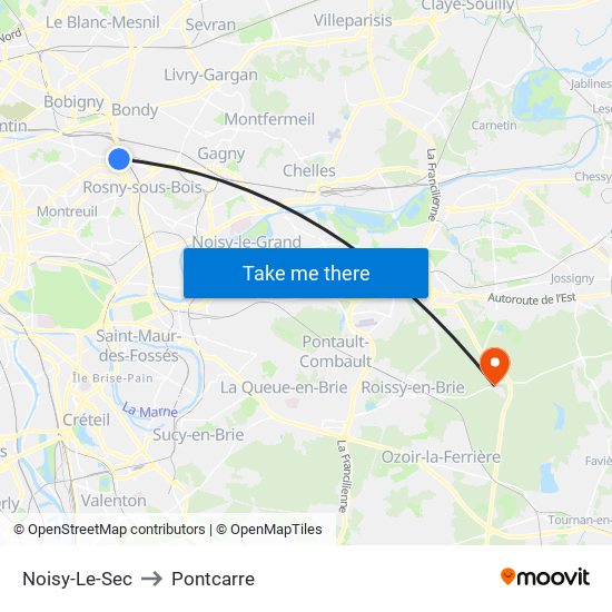 Noisy-Le-Sec to Pontcarre map