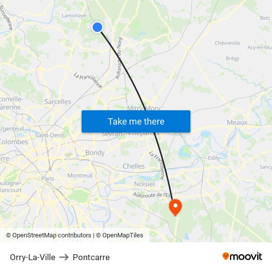 Orry-La-Ville to Pontcarre map
