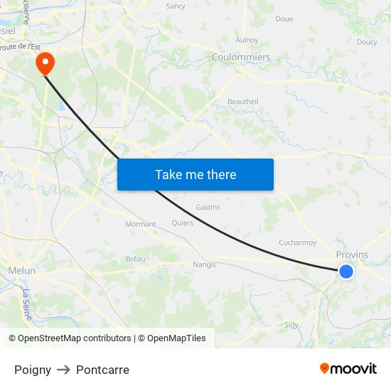 Poigny to Pontcarre map