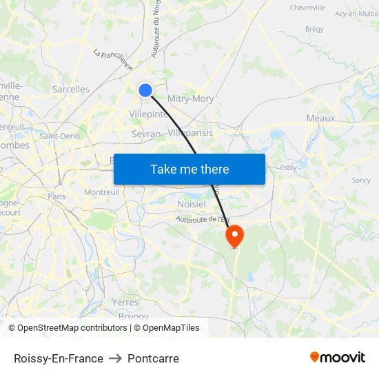 Roissy-En-France to Pontcarre map