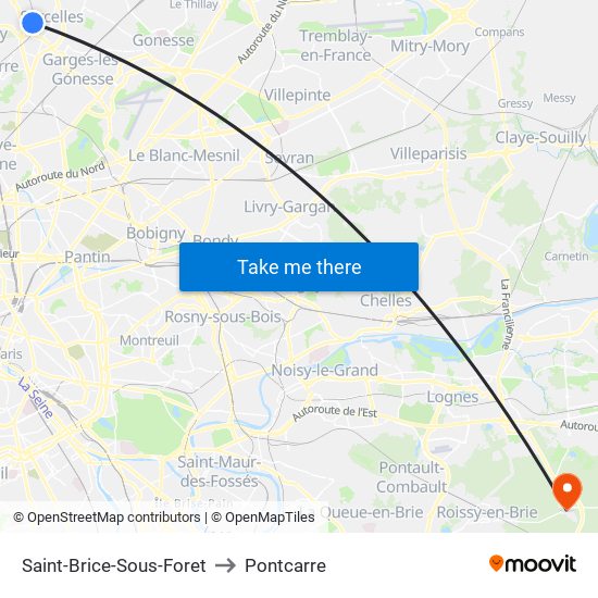 Saint-Brice-Sous-Foret to Pontcarre map