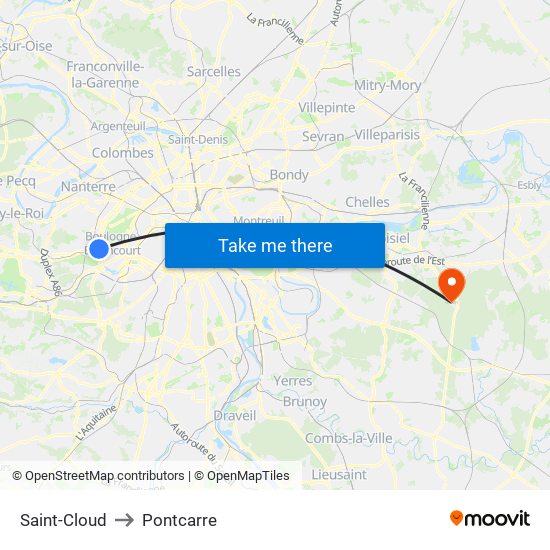 Saint-Cloud to Pontcarre map