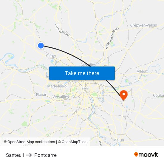 Santeuil to Pontcarre map