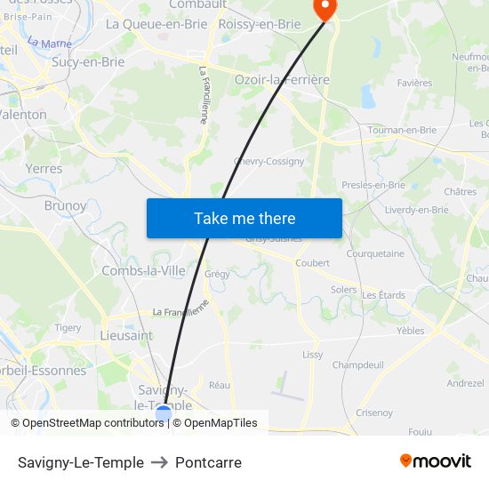 Savigny-Le-Temple to Pontcarre map
