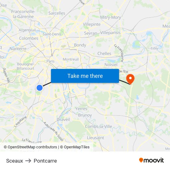 Sceaux to Pontcarre map