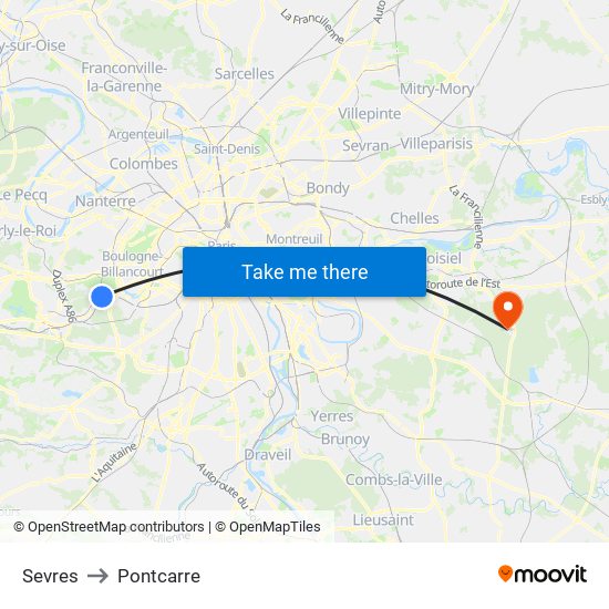 Sevres to Pontcarre map